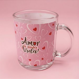 Caneca de Vidro Transparente - Rosa - Amor da Minha Vida - 320ml - 1 unidade - Rizzo