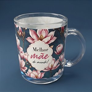 Caneca de Vidro Transparente - Azul Escuro - Melhor Mãe do Mundo - 320ml - 1 unidade - Rizzo