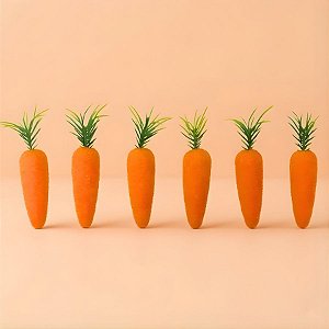 Cenoura Decorativa de Páscoa - Mini Cenoura Espiral - Laranja / Verde - 8x1,5cm - 6 unidades - Cromus - Rizzo