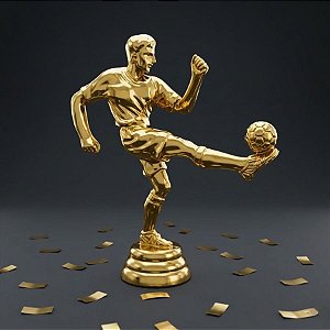 Enfeite Decorativo de Futebol - Jogador Chutando Bola - Dourado - 12,5x10cm - 1 unidade - Rizzo
