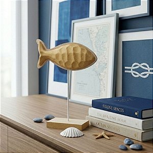 Enfeite Decorativo - Escultura de Peixe - Marrom - 23x16cm - 1 unidade - Rizzo