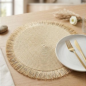 Sousplat Trançado com Franja 39cm - Natural - Estilo Palha - 1 unidade - Rizzo