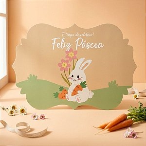 Jogo Americano de Páscoa - Coelho Cenoura - "Feliz Páscoa" - Laranja- 43cm - 1 unidade - Rizzo