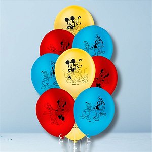 Balão de Festa Decorado 9" 23cm - Mickey e Amigos - Disney Original - 25 unidades - Regina - Rizzo