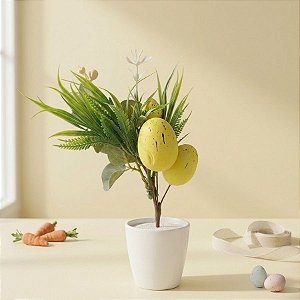 Pick Decorativo de Páscoa com Ovos e Flores - Amarelo - 26,5cm - 1 unidade - FlorArte - Rizzo