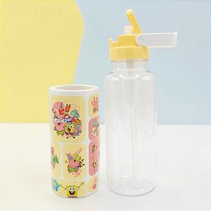 Garrafa Abre Fácil Com Canudo - Bob Esponja - 600ml - 1 unidade - Plasútil - Rizzo