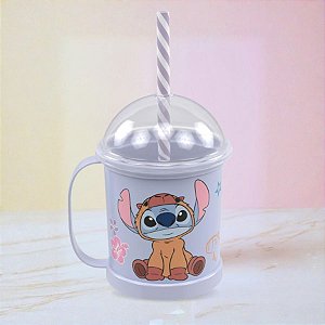Caneca com Canudo e Tampa - Stitch Capivara - 360ml - Disney Original - 1 unidade - Plasútil - Rizzo
