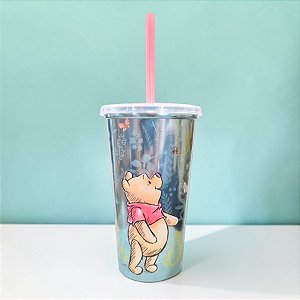 Copo de Plástico com Tampa e Canudo - Ursinho Pooh - Verde - 500ml - Disney Original - 1 unidade - Plasútil - Rizzo