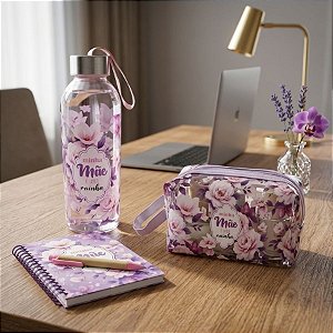 Kit Presenteável Bloco de Anotações com Caneta, Garrafa com Alça e Nécessaire - Minha Mãe é Uma Rainha - 1 unidade - Riz