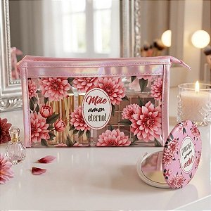 Kit Presenteável Mini Espelho Portátil e Nécessaire - Mãe Amor Eterno - 1 unidade - Rizzo