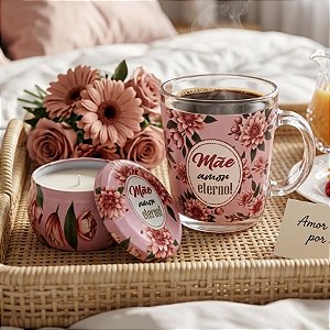 Kit Presenteável Caneca de Vidro e Vela Aromática - Mãe Amor Eterno - 1 unidade - Rizzo