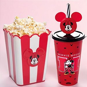 Kit Cinema - Balde de Pipoca e Copo com Canudo - Minnie Mouse Red - Disney Original - 1 unidade - Plasútil - Rizzo
