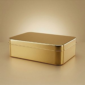 Lata de Metal Retangular - Dourado - 14x10x4,5cm  - 1 unidade - Rizzo