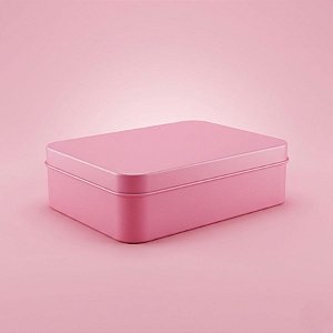 Lata de Metal Retangular - Rosa - 14x10x4,5cm  - 1 unidade - Rizzo