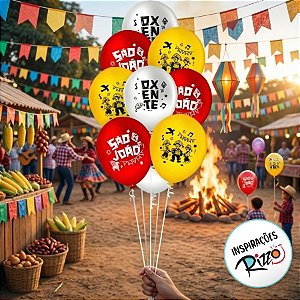 Balão de Festa Decorado 9" 23cm Redondo - Cordel de São João - 25 unidades - Regina - Rizzo