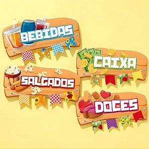 Placas Decorativas Sinalizadoras Diversas - Arraiá - 27x13cm - 4 unidades - Regina - Rizzo