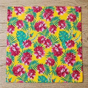 Toalha de Mesa Chita Amarela Flor Vermelha -  70x69cm - 1 unidade - Rizzo