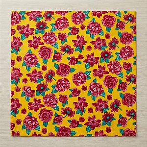 Toalha de Mesa Chita Amarela - Flor Rosa -  68x67,5cm - 1 unidade - Rizzo