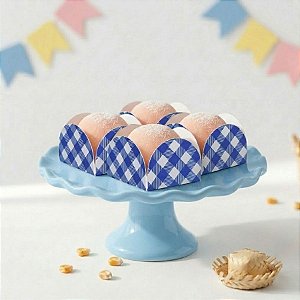 Forminha Para Doces 4 Pétalas - Azul Xadrez - 8cm - 50 unidades - Rizzo