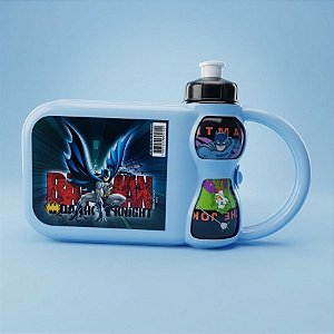 Kit Lancheira Com Garrafa Batman e Coringa - Azul - 12x25cm - 250ml  - 1 unidade - Rizzo