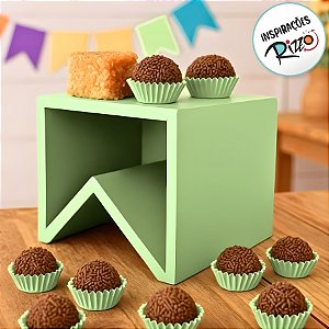 Suporte para Doces em Madeira Bandeirinha Rústico De Festa Junina - Verde Claro - 15,5x16cm - 1 unidade - Rizzo