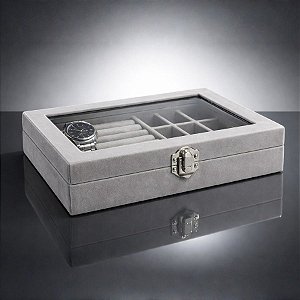 Porta Jóias Com Visor - Cinza - 20x4x15cm - 1 unidade - Rizzo
