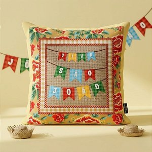 Capa Para Almofada De Festa Junina - Viva São João - Rosas Vermelhas - 43cm - 1 unidade - Rizzo