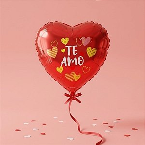 Balão de Festa Microfoil Coração - Vermelho e Amarelo - Te Amo - 25cm - 1 unidade - Rizzo