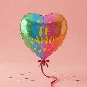 Balão de Festa Microfoil Coração - Colorido - Te Amo - 25cm - 50 unidades - Rizzo