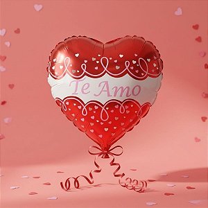 Balão de Festa Microfoil Coração - Vermelho e Branco - Te Amo - 25cm - 1 unidade - Rizzo
