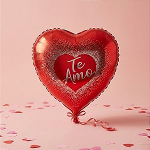 Balão de Festa Microfoil  Coração - Vermelho - Te Amo - 25cm - 50 unidades - Rizzo