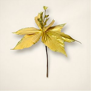 Poinsétia Decorativa - Dourada com Glitter e Lantejoula - 29x28cm - 1 unidade - Cromus - Rizzo