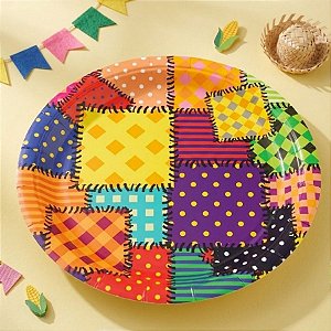 Prato de Papel Redondo - Retalho Junino - 18cm - 10 unidades - Rizzo