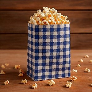 Saquinho de Papel Para Pipoca ou Hot Dog Xadrez - Azul - 14cm - 50 unidades - Rizzo