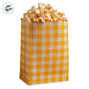 Saquinho de Papel Para Pipoca ou Hot Dog Xadrez - Amarelo - 14cm - 50 unidades - Rizzo