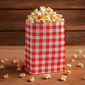 Saquinho de Papel Para Pipoca ou Hot Dog Xadrez - Vermelho - 14cm - 50 unidades - Rizzo