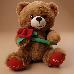 Urso de Pelúcia Marrom com Flor - 25x28x20cm - 1 unidade - Rizzo
