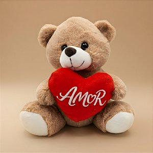 Urso de Pelúcia com Coração Amor - Bege - 17x21x12cm - 1 unidade - Rizzo