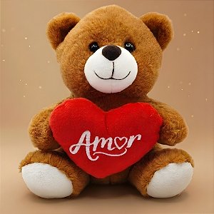 Urso de Pelúcia com Coração Amor - Marrom - 17x21x12cm - 1 unidade - Rizzo