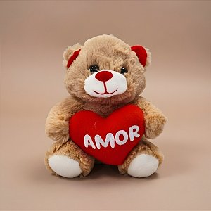 Urso de Pelúcia com Coração - Bege - 14x17x11cm - 1 unidade - Rizzo