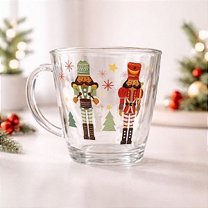 Caneca de Vidro de Natal - Boneco Quebra-Nozes - 10x12cm - 340mL - 1 unidade - Rizzo