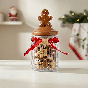 Pote Decorativo de Vidro de Natal - Boneco de Biscoito - 16x9cm - 300mL - 1 unidade - Rizzo