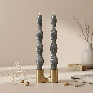 Vela Espiral Brilhosa - Cinza - 25cm - 2 unidades - Rizzo