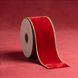 Fita Aramada Decorativa de Natal - Vermelha - 6,3cm x 9,14m - 1 unidade - Rizzo