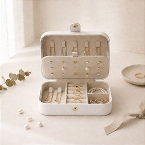 Porta Jóias Portátil com Botão - Branco - 16cm - 1 unidade - Rizzo