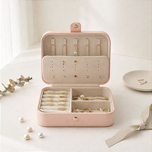 Porta Jóias Portátil com Botão - Rosa Claro - 16cm - 1 unidade - Rizzo