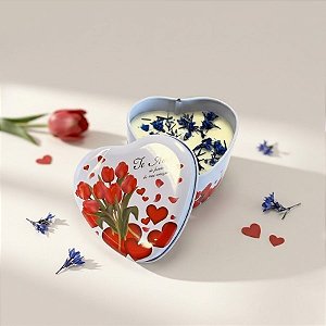 Vela Aromática - Lata Metálica Coração - Te Amo - Tulípas - 7,5cm  - 1 unidade - Rizzo