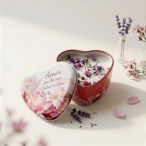 Vela Aromática - Lata Metálica Coração - Amor - Floral - 7,5cm - 1 unidade - Rizzo