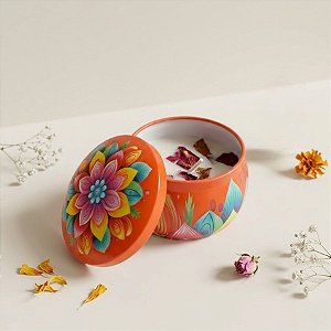 Vela Aromática - Lata Metálica Mandala - Laranja e Colorido - 7cm - 1 unidade - Rizzo