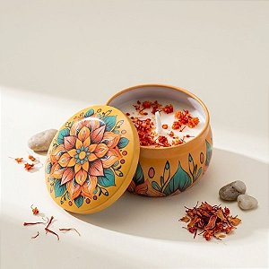 Vela Aromática - Lata Metálica Mandala - Amarelo e Verde - 7cm - 1 unidade - Rizzo